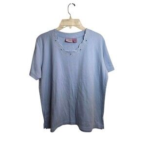 Premier International Vintage Short Sleeve Embroidered Neckline Blouse 1X